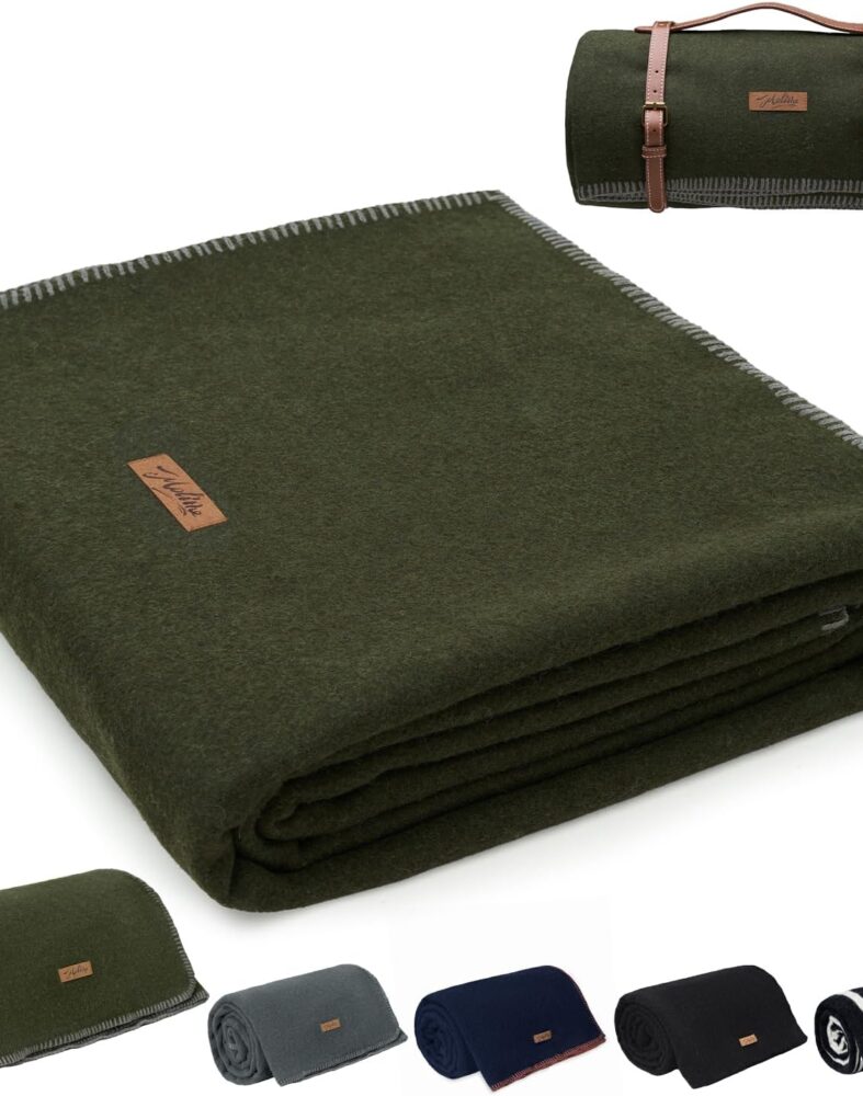 Molithe 100% Wool Blanket, 62" x 86", Warm, Thick, Military, Camping Gear